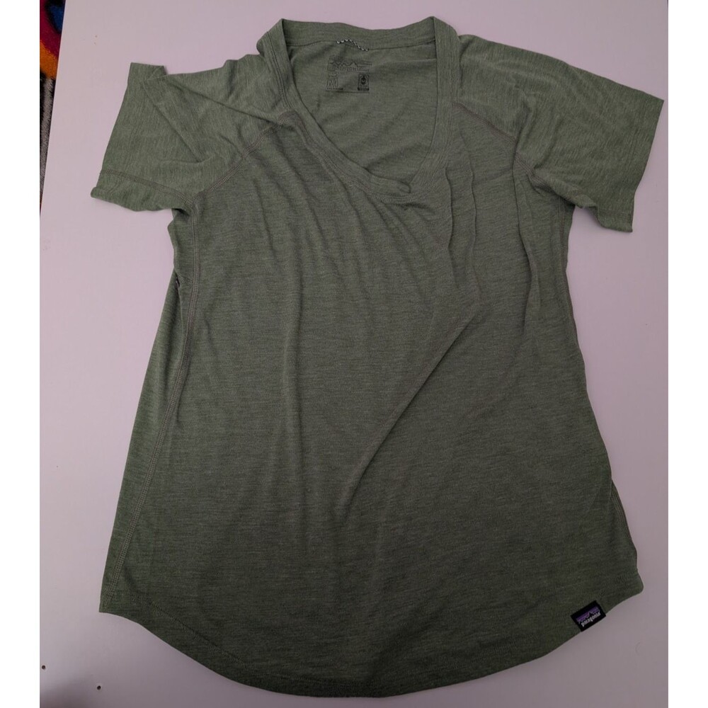Patagonia Women Capilene Cool Trail Shirt M Green Short Sleeve Tee STY24501